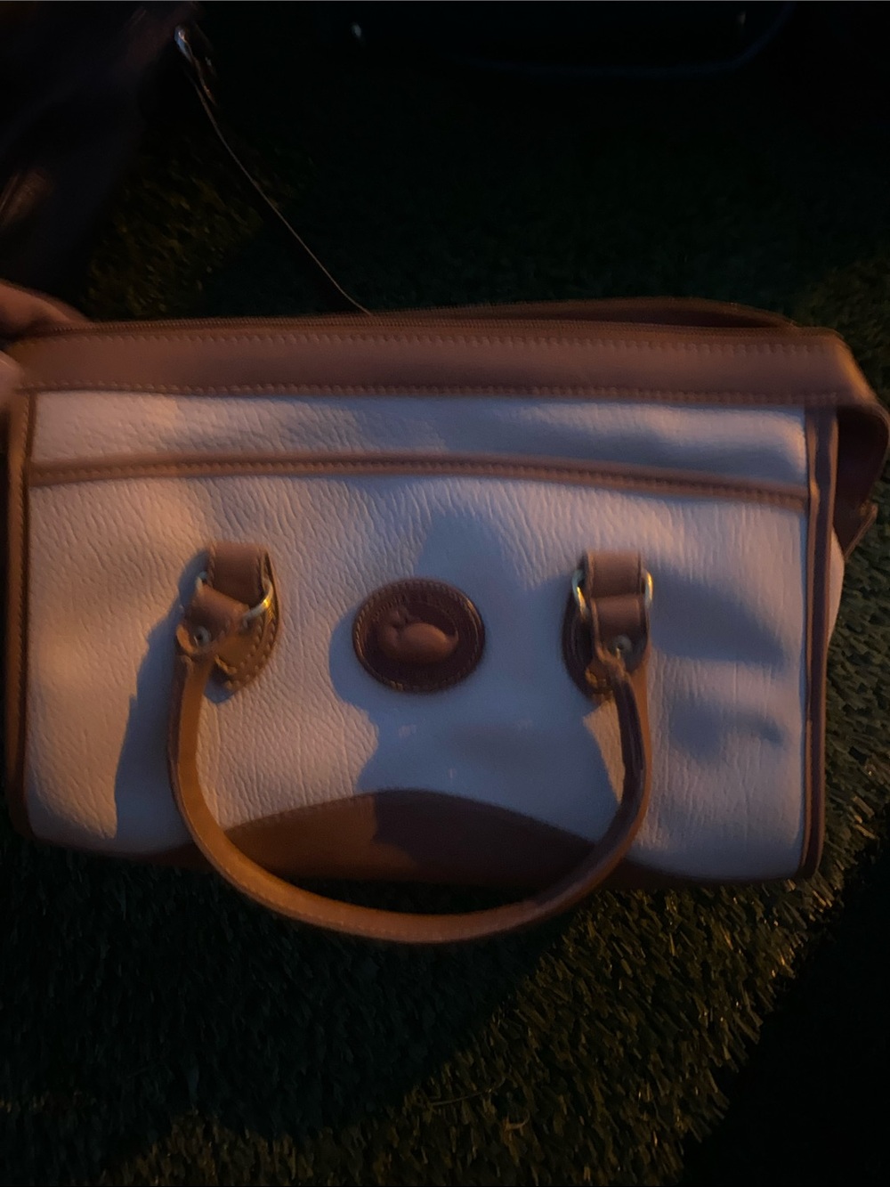 Dooney & Bourke White and Brown Leather-Trim Satchel
